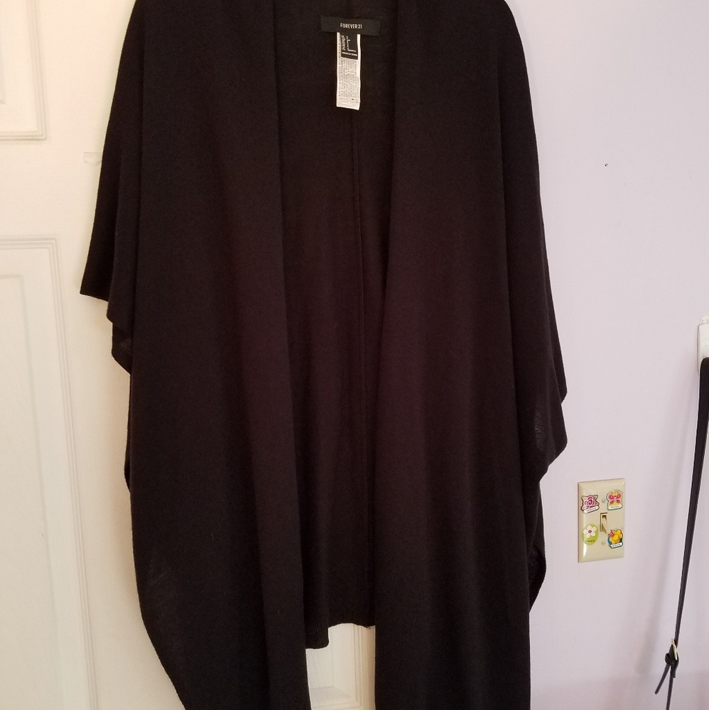 Black open front poncho